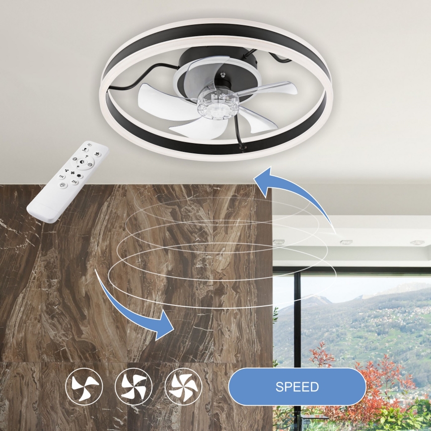 LED Dimbare plafondlamp met ventilator APOLLO LED/38W/230V zwart + afstandsbediening