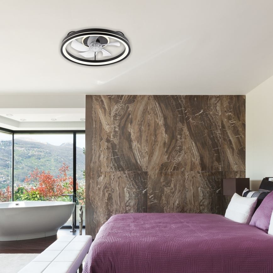 LED Dimbare plafondlamp met ventilator FARGO LED/37W/230V zwart + afstandsbediening