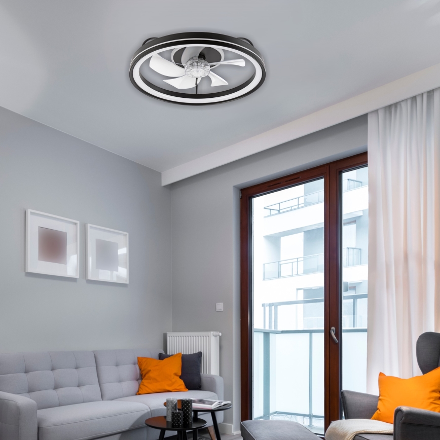 LED Dimbare plafondlamp met ventilator FARGO LED/37W/230V zwart + afstandsbediening