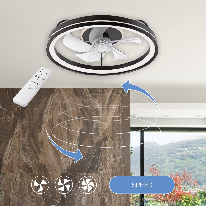 LED Dimbare plafondlamp met ventilator FARGO LED/37W/230V zwart + afstandsbediening