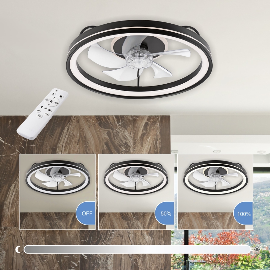 LED Dimbare plafondlamp met ventilator FARGO LED/37W/230V zwart + afstandsbediening