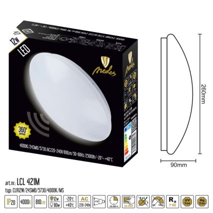 LED plafondlamp met sensor LED/12W/230V 4000K