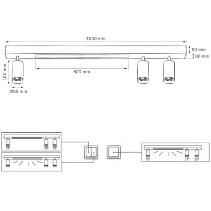 LED Plafondlamp PARIJS LED/24W/230V + 3xGU10/10W zwart