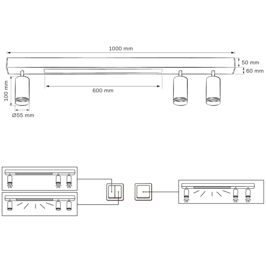 LED Plafondlamp PARIJS LED/24W/230V + 3xGU10/10W zwart