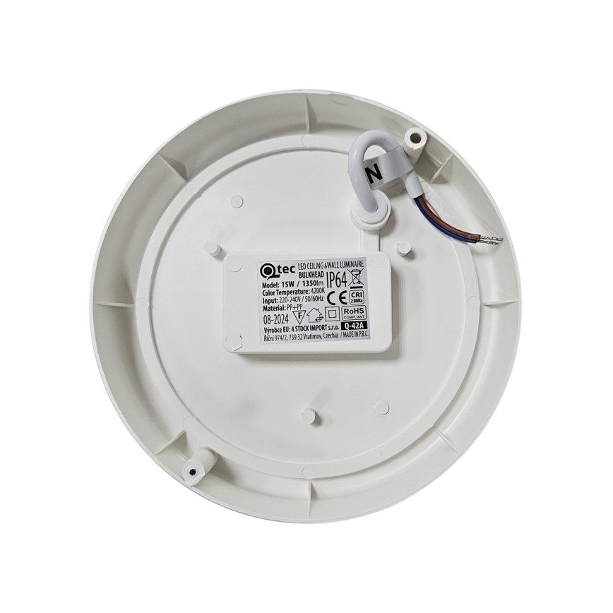 LED Plafondlamp voor buiten LED/15W/230V 4200K diameter 15,5 cm IP64 wit