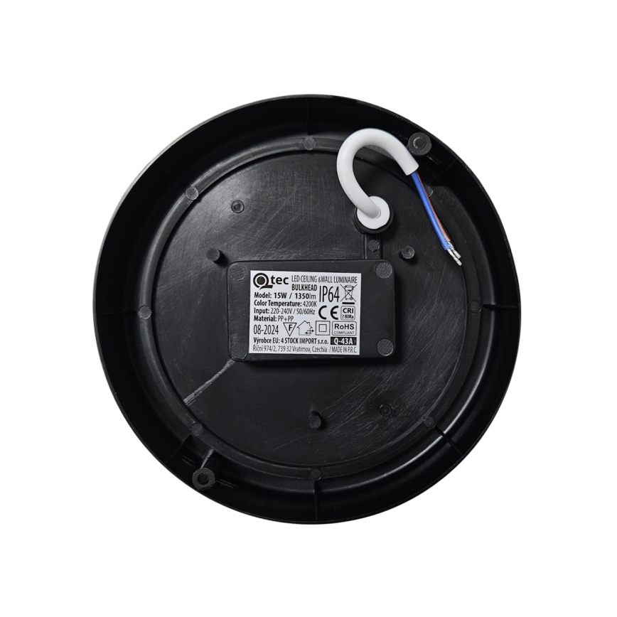 LED Plafondlamp voor buiten LED/15W/230V 4200K diameter 15,5 cm IP64 zwart