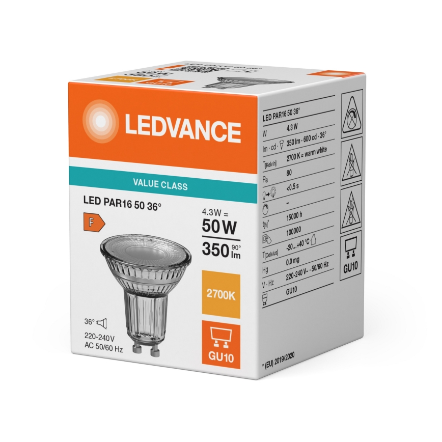 LED-reflectorlamp PAR16 GU10/4,3W/230V 2700K 36° - Ledvance