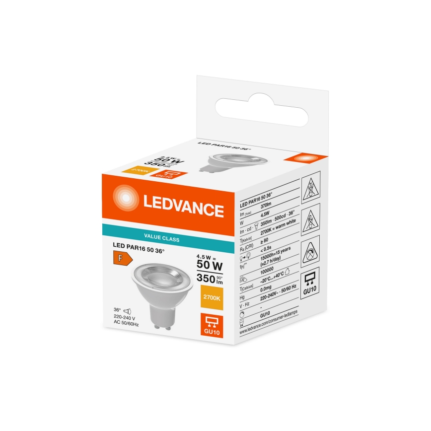 LED-reflectorlamp PAR16 GU10/4,5W/230V 2700K 36° - Ledvance