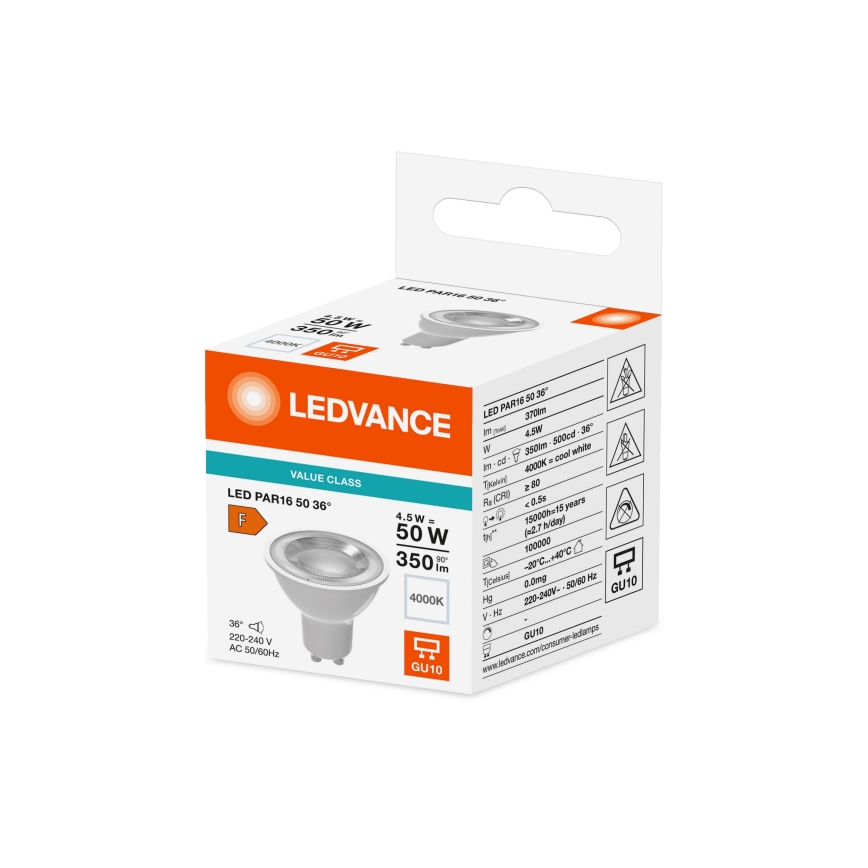 LED-reflectorlamp PAR16 GU10/4,5W/230V 4000K 36° - Ledvance