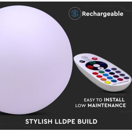 LED RGB Dimbaar buitenshuis lamp LED/1W/5V 1000 mAh 30 cm IP67 + afstandsbediening