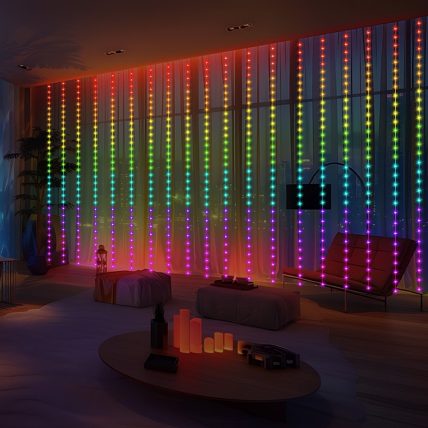 LED RGB Dimbaar Kerst gordijn WIZARD 300xLED/USB 3x3m + afstandsbediening