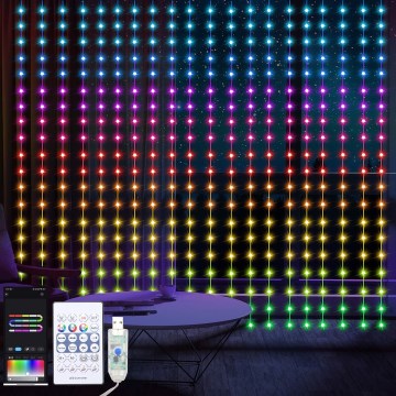 LED RGB Dimbaar Kerst gordijn WIZARD 400xLED/USB 2x2m + afstandsbediening