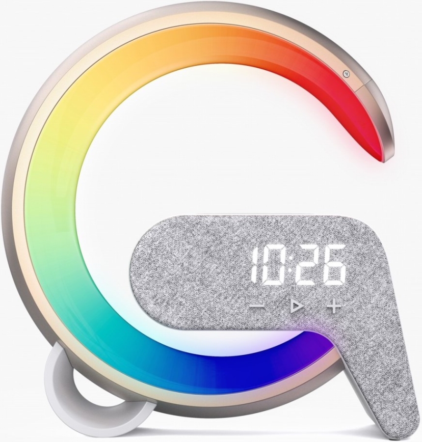 LED RGB Dimbaar tafellamp met wekker en Qi opladen 30W/230V goud