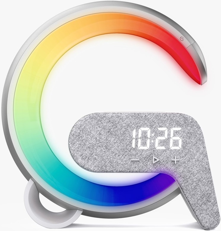 LED RGB Dimbaar tafellamp met wekker en Qi opladen 30W/230V zilver