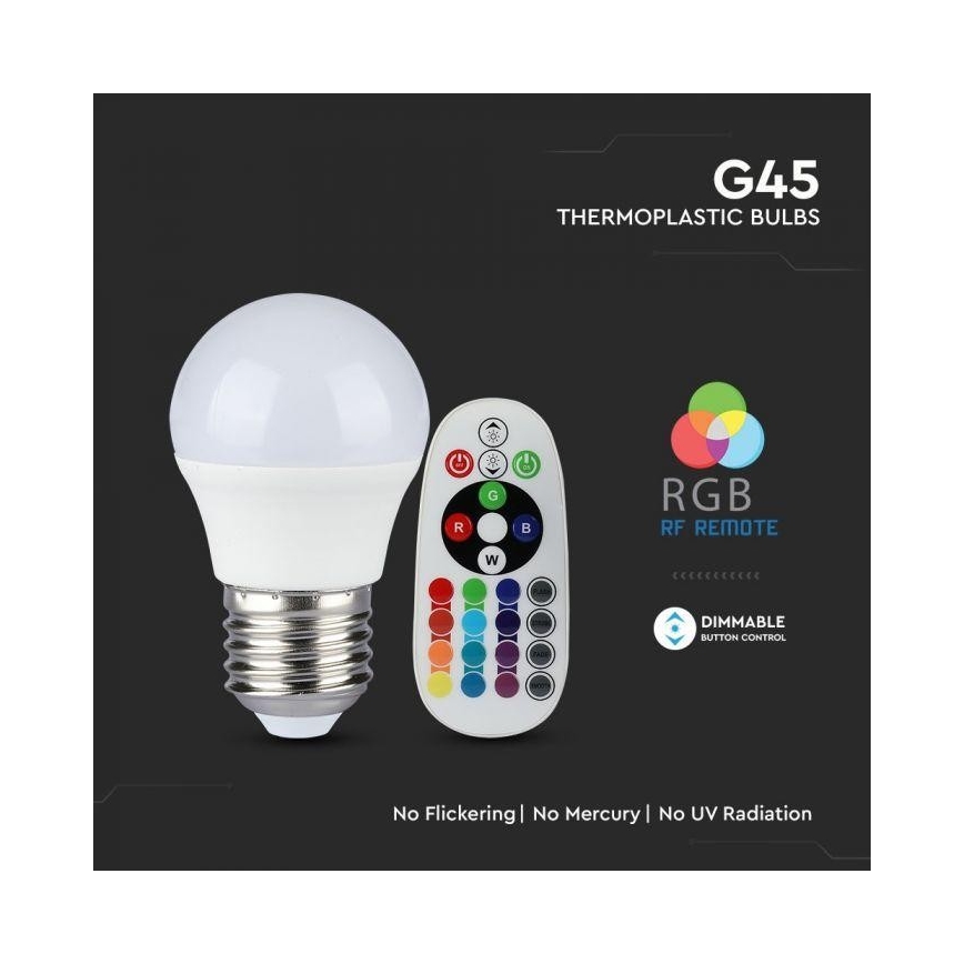 LED RGB Dimbare lamp E27 / 3,5W / 230V 6400K + afstandsbediening