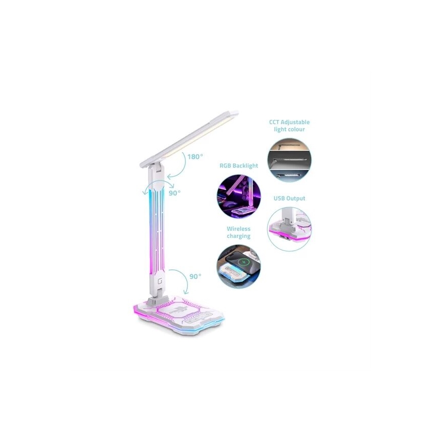 LED RGB Dimbare oplaadbare touch tafellamp met draadloos opladen LED/7,5W/5V 2700-5300K wit