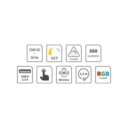 LED RGB Dimbare oplaadbare touch tafellamp met draadloos opladen LED/7,5W/5V 2700-5300K wit