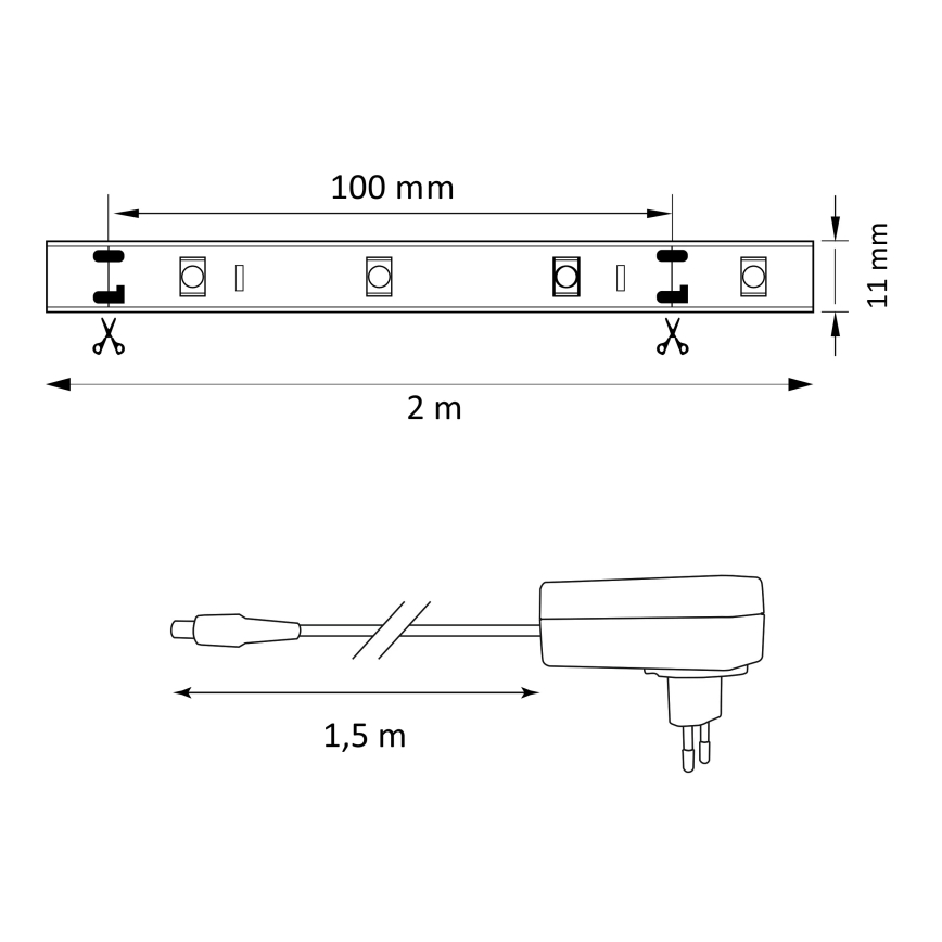 LED RGB Dimbare strip MAGIC 2 m LED / 12W / 230V + AB