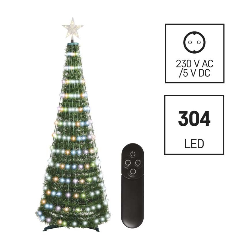 LED RGB Kerstboom met Lichtketting 304xLED/16 modi 1,8m + afstandsbediening