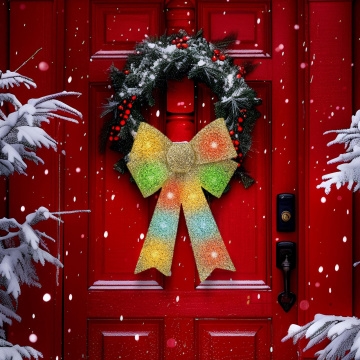 LED RGB kerstdecoratie 11xLED/3xLR44 40x30 cm gouden strik