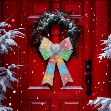 LED RGB kerstdecoratie 11xLED/3xLR44 40x30 cm zilverkleurige strik