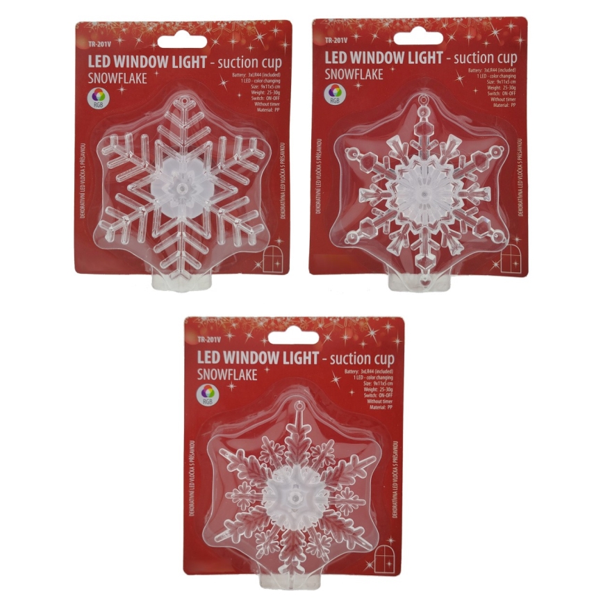 LED RGB kerstdecoratie met zuignap LED/3xLR44 sneeuwvlok