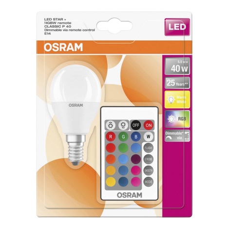 LED RGB Lamp dimbaar E14/5,5W/230V 2700K - Osram