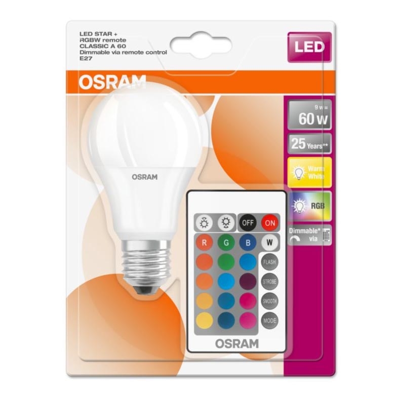 LED RGB Lamp dimbaar E27/9W/230V 2700K met afstandsbediening - Osram