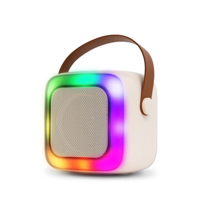 CONNECT IT CSP-1010-BG - LED RGB-luidspreker met 2 draadloze microfoons, 5 W / 1200 mAh + 2×400 mAh, crème/goud