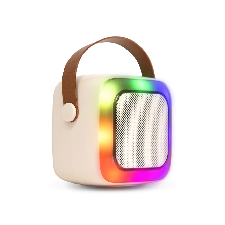 CONNECT IT CSP-1010-BG - LED RGB-luidspreker met 2 draadloze microfoons, 5 W / 1200 mAh + 2×400 mAh, crème/goud