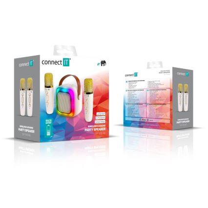 CONNECT IT CSP-1010-BG - LED RGB-luidspreker met 2 draadloze microfoons, 5 W / 1200 mAh + 2×400 mAh, crème/goud
