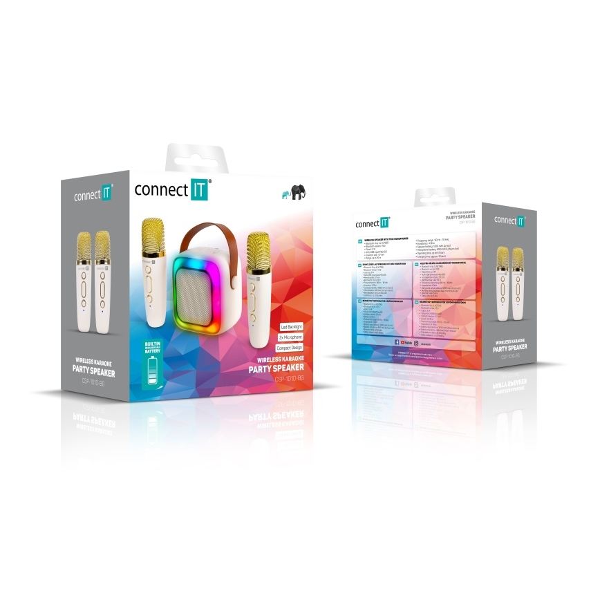 CONNECT IT CSP-1010-BG - LED RGB-luidspreker met 2 draadloze microfoons, 5 W / 1200 mAh + 2×400 mAh, crème/goud