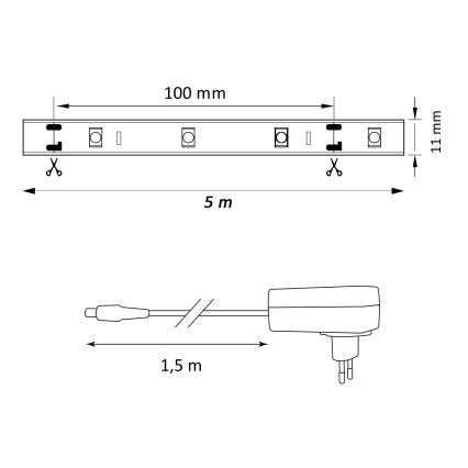 LED RGB Strip dimbaar MAGIC 5 m LED/24W/230V + AB