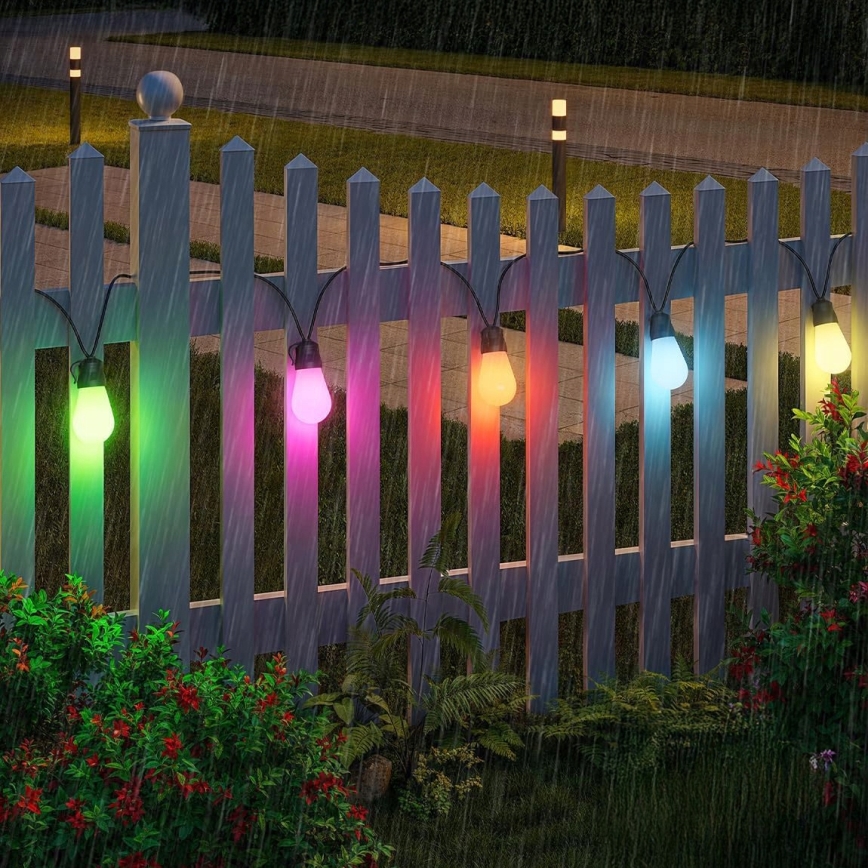 Dimbare RGB-LED decoratieve lichtsnoer op zonne-energie 15xLED/18 functies USB 6 m IP44 zwart + afstandsbediening