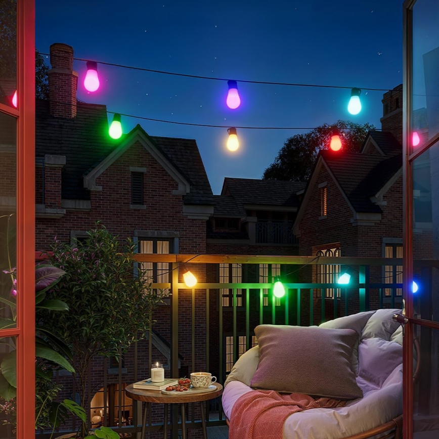Dimbare RGB-LED decoratieve lichtsnoer op zonne-energie 15xLED/18 functies USB 6 m IP44 zwart + afstandsbediening