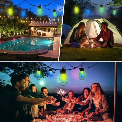 Dimbare RGB-LED decoratieve lichtsnoer op zonne-energie 15xLED/18 functies USB 6 m IP44 zwart + afstandsbediening