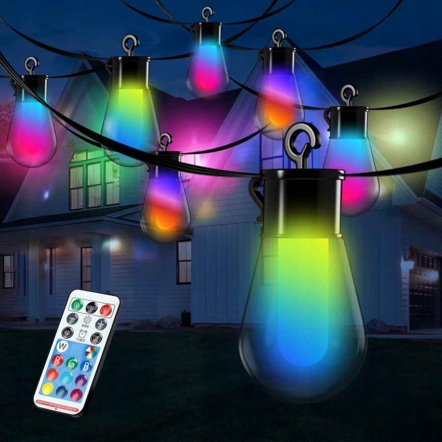 Dimbare RGB-LED decoratieve lichtsnoer op zonne-energie 15xLED/18 functies USB 6 m IP44 zwart + afstandsbediening