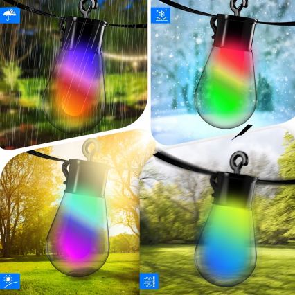Dimbare RGB-LED decoratieve lichtsnoer op zonne-energie 15xLED/18 functies USB 6 m IP44 zwart + afstandsbediening