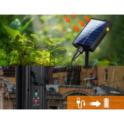 Dimbare RGB-LED decoratieve lichtsnoer op zonne-energie 15xLED/18 functies USB 6 m IP44 zwart + afstandsbediening