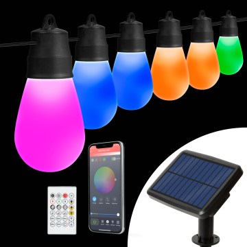 LED RGBIC dimbaar zonne-lichtsnoer 30xLED/1,3W/3,7V 2200 mAh 14,37 m IP65 zwart + afstandsbediening
