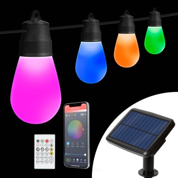 LED RGBIC dimbare zonne-lichtketting 15xLED/1,3W/3,7/5V 2200 mAh 8 m IP65 zwart + afstandsbediening
