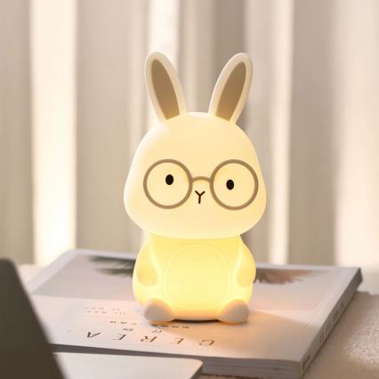 LED RGBW Dimbaar kinder aanraken lamp FLORKA LED/1W/5V USB 1200 mAh konijntje wit/grijs