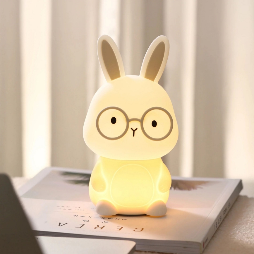 LED RGBW Dimbaar kinder aanraken lamp FLORKA LED/1W/5V USB 1200 mAh konijntje wit/grijs