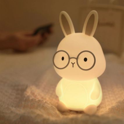 LED RGBW Dimbaar kinder aanraken lamp FLORKA LED/1W/5V USB 1200 mAh konijntje wit/grijs