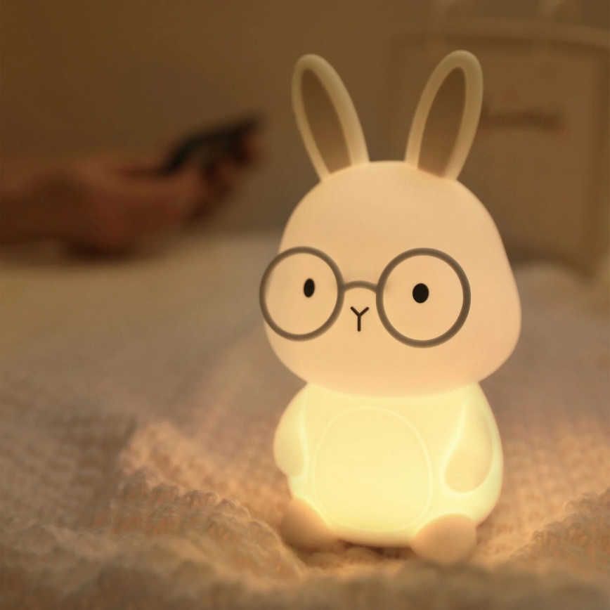 LED RGBW Dimbaar kinder aanraken lamp FLORKA LED/1W/5V USB 1200 mAh konijntje wit/grijs