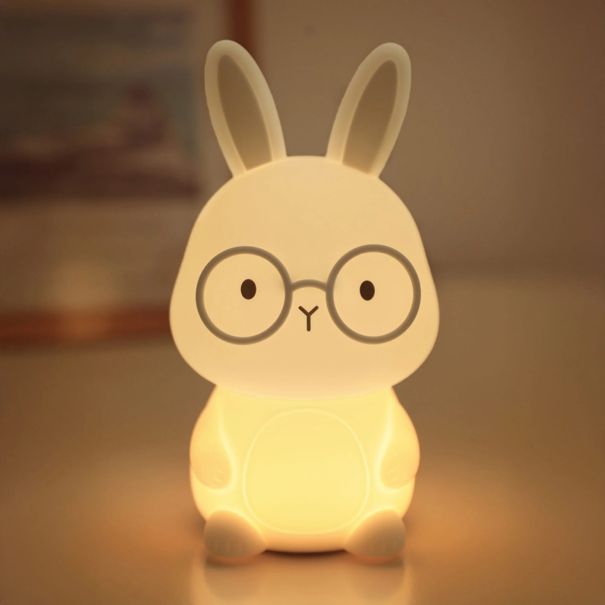 LED RGBW Dimbaar kinder aanraken lamp FLORKA LED/1W/5V USB 1200 mAh konijntje wit/grijs