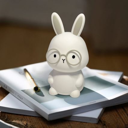 LED RGBW Dimbaar kinder aanraken lamp FLORKA LED/1W/5V USB 1200 mAh konijntje wit/grijs