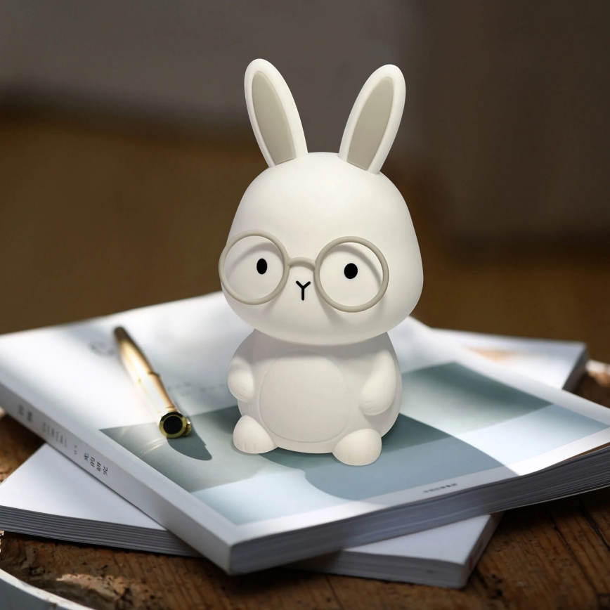 LED RGBW Dimbaar kinder aanraken lamp FLORKA LED/1W/5V USB 1200 mAh konijntje wit/grijs