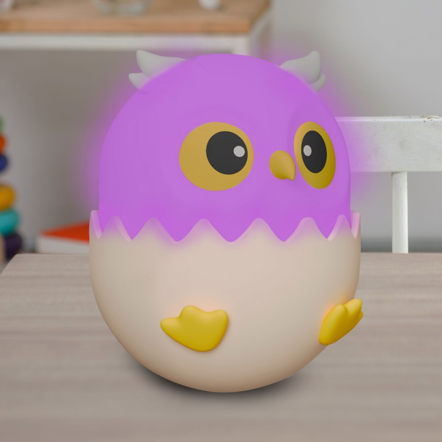 LED RGBW Dimbaar kinder aanraken lamp OWL LED/1W/5V USB 1200 mAh uil roze