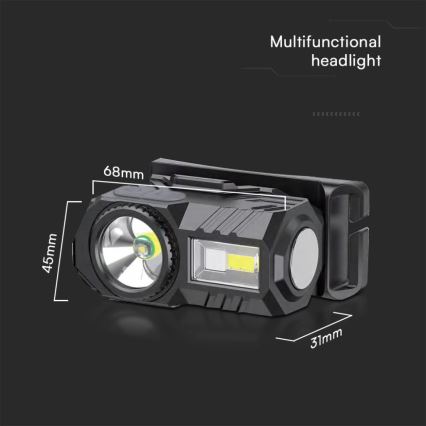 LED RGBW Dimbaar oplaadbaar hoofdlamp USB LED/3W/5V IP43 190 glanzend 24 h 750 mAh